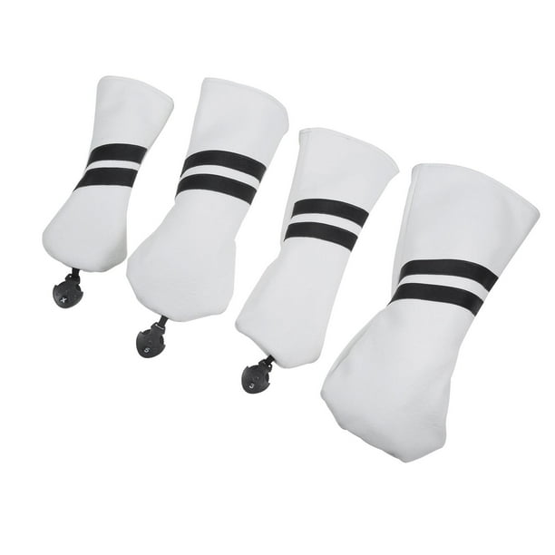 Funda para cabeza de palo de golf híbrida con etiquetas, fundas para driver y maderas, accesorios de poliuretano. Blanco