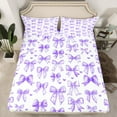 thumbnail image 2 of Manfei Girls Purple Ribbon Twin Sheet Sets, Cartoon Bowknot Bow-tie Twin Fitted Sheet, Princess Bow Style Flat Sheet, Super Cozy Room Decor, 3-Piece, 2 of 7