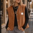 thumbnail image 6 of Vixolx Womens Cropped Sherpa Vest V Neck Button Down Sleeveless Fuzzy Fleece Jacket with Side Pockets Casual Loose Warm Fall Outerwear, 6 of 8