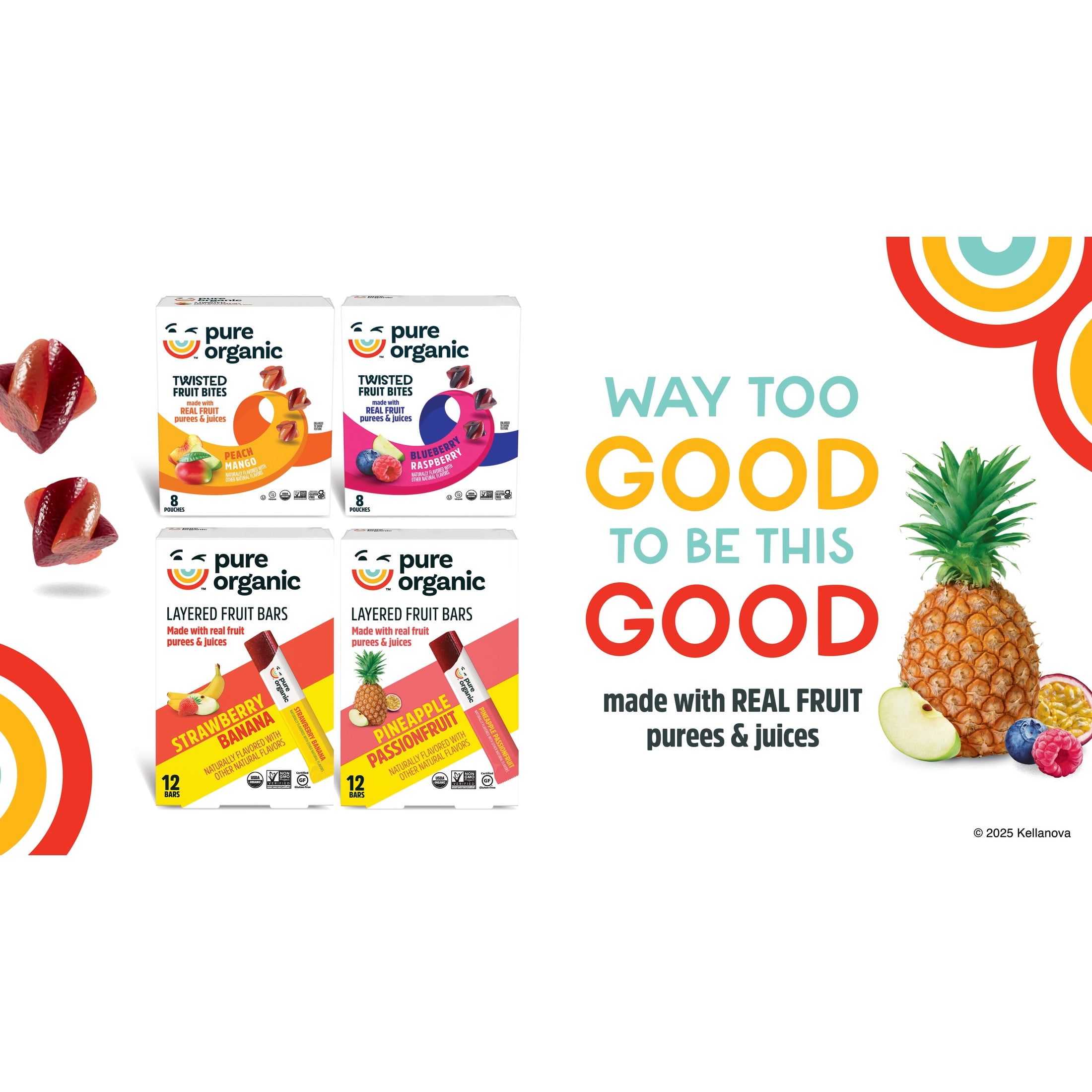 Pure Organic Pineapple Passionfruit Layered Fruit Bars, Gluten Free, 7.6 oz, 12 Count
