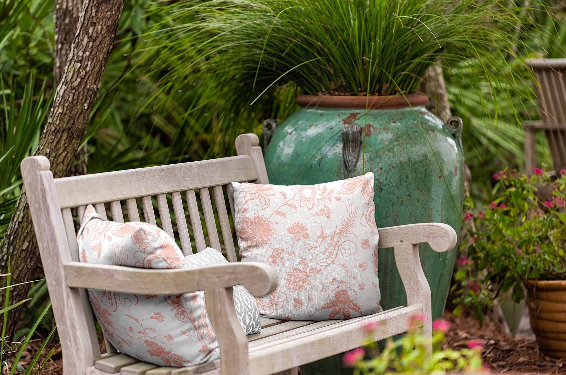 16" x 16" Simply Daisy Traditional Bird Floral Indoor/Outdoor Polyester Throw Pillow, Blush Qty 1