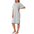 thumbnail image 4 of INSPIRE CHIC Women's Casual Summer Pajama Dress Loose Fit Nightshirts Short Sleeve Sleepwear Split Midi Nightgowns M Gray, 4 of 6
