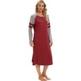 thumbnail image 4 of Baywell Women's Long Sleeve Long Nightgown Color Block Raglan Sleeve Sleepwear Crew Neck Loungewear Full Length Nightshirt Loose Casual Sleep Dress S-3XL, 4 of 9