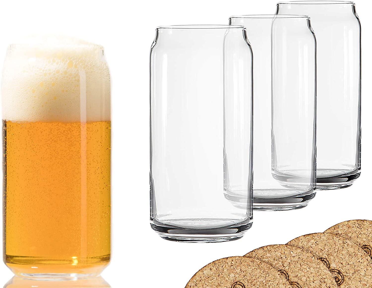 Libbey Can Shaped Beer Glass 4 PACK w/ Pourer 16 oz