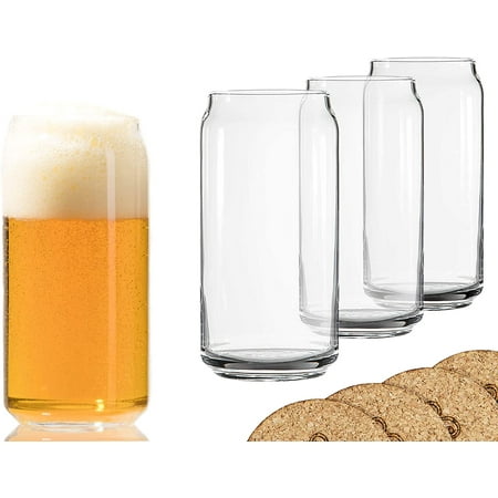 

Ecodesign Drinkware Beer Glass Can Shaped 20 oz Beer Glasses 4 Pack w/coasters