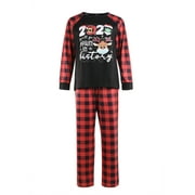 EWODOS Christmas Family Pajamas Set, Letter Plaid Print Tops and Pants or Romper for Women Men Kids