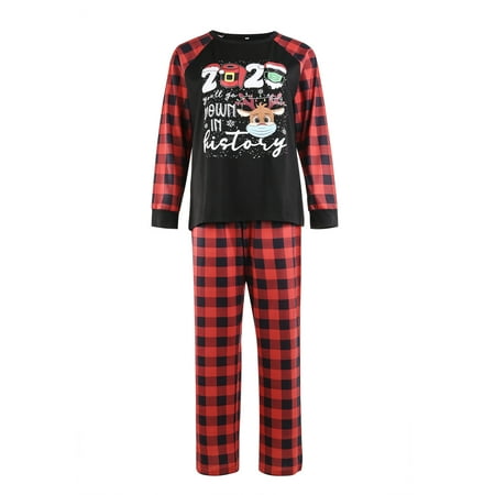 EWODOS Christmas Family Pajamas Set, Letter Plaid Print Tops and Pants or Romper for Women Men Kids