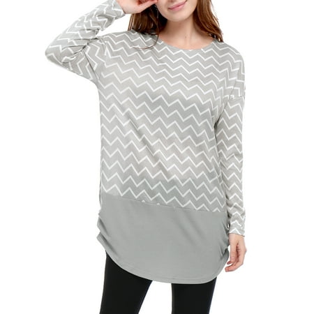 Side Ruched Cap Sleeve Top - Women Long Sleeves Ruched Sides Chevron Loose Tunic Top