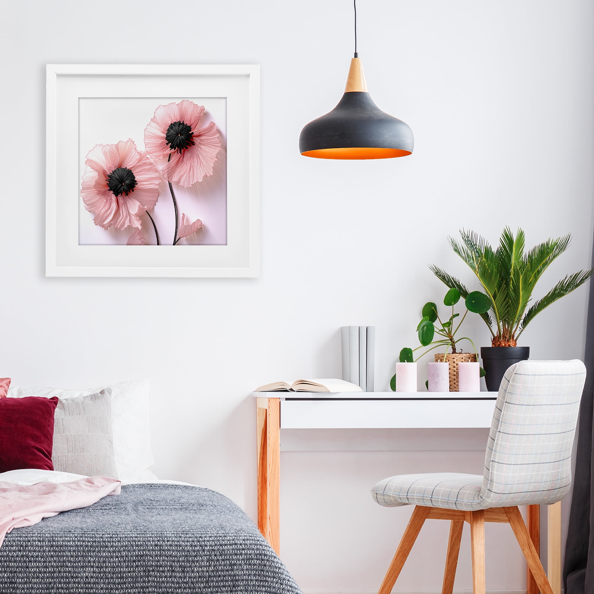 Properly Pink Poppies White Framed Print Under Glass, design by Sasha