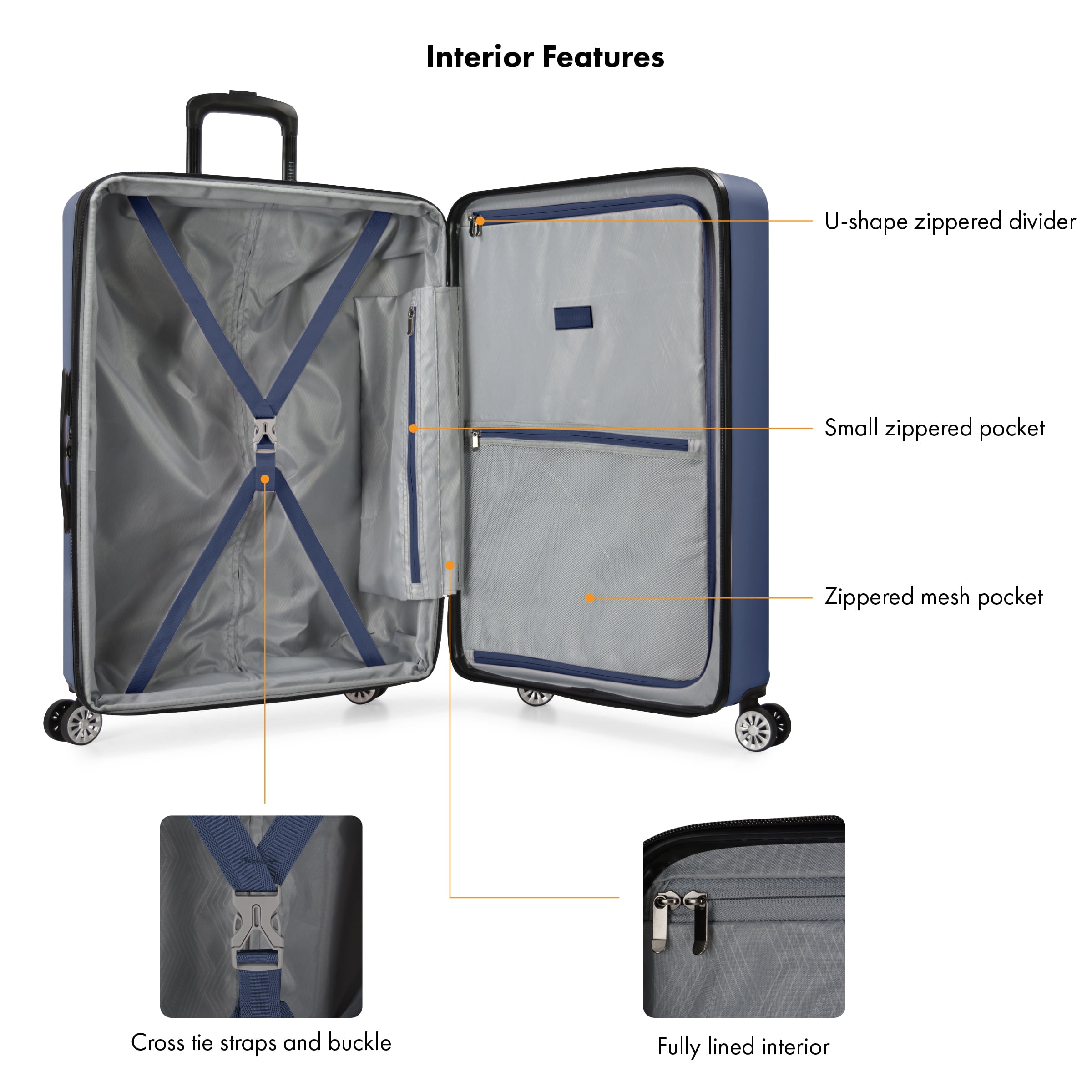 Travel Select Snowcreek Hardside Expandable Spinner Luggage Set w/ USB Port, Navy, 30" Checked Large