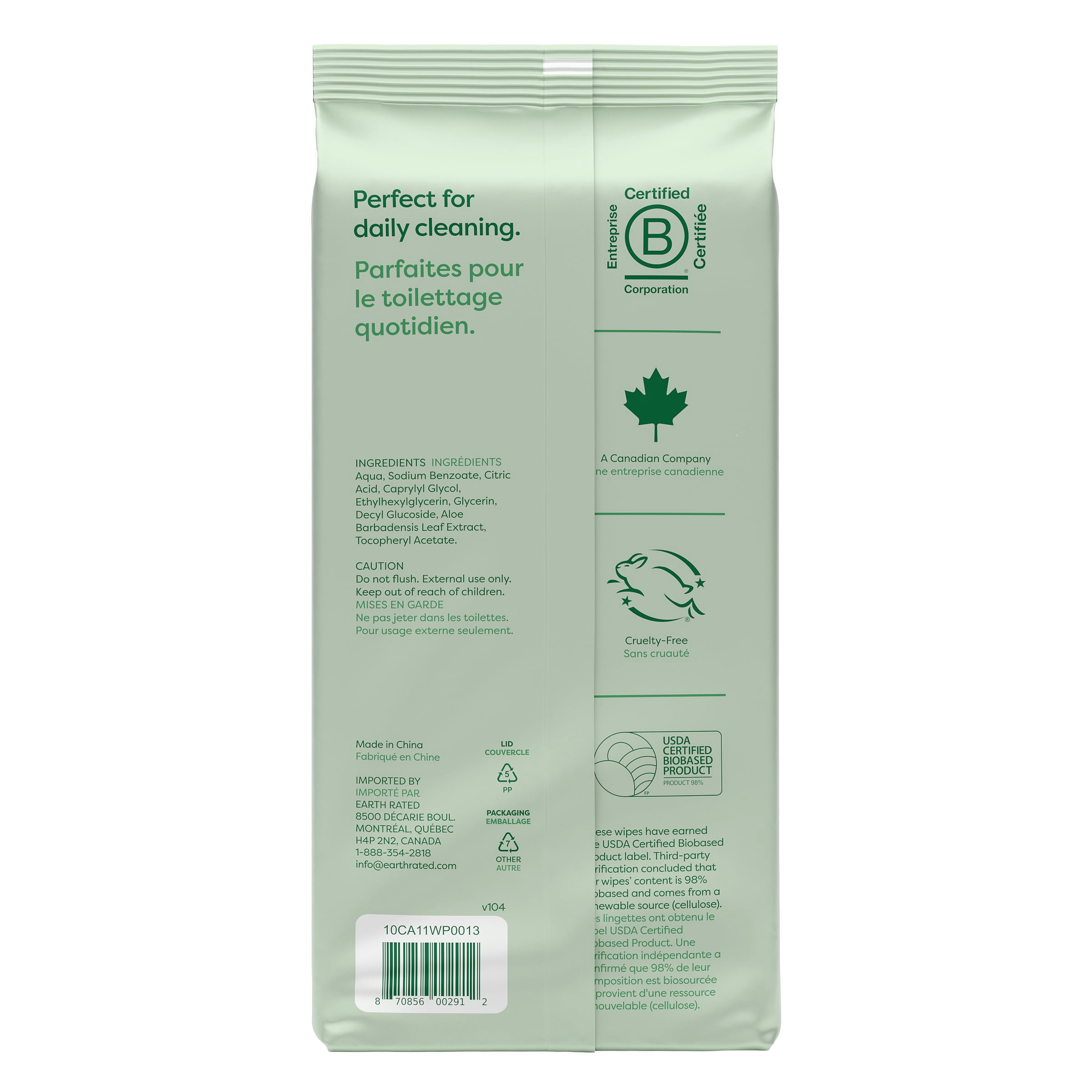 Earth Rated 2-in-1 Everyday Dog Wipes, Unscented, 100 Count