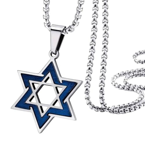 My Daily Styles Men's Stainless Steel Star of David Pendant with 24" Chain - (Blue)