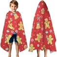 thumbnail image 3 of Red Christmas Gingerbread Man Pattern Hooded Bath Towel，60"x35" for Ages 3 To 12 Kids, Quick Dry Lightweight Soft Microfiber Hood Beach Towel Cover Up for Kids, 3 of 7