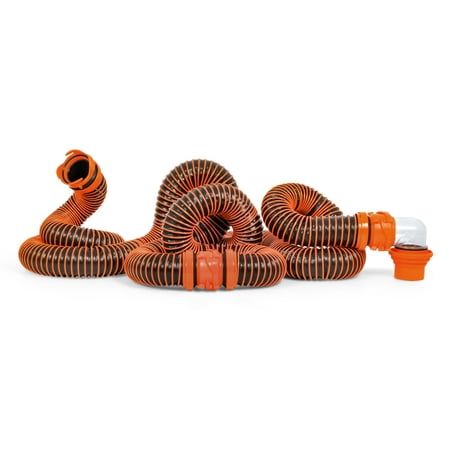 Rv Sewer Hook Up (Camco RhinoEXTREME 20ft RV Sewer Hose Kit, Includes Swivel Fitting and Translucent Elbow with 4-In-1 Dump Station Fitting, Crush Resistant, Storage Caps Included)