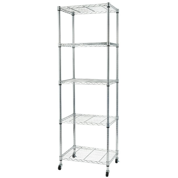 5 Tier Steel Wire Shelving Unit On, 5 Tier Metal Shelving Unit With Wheels