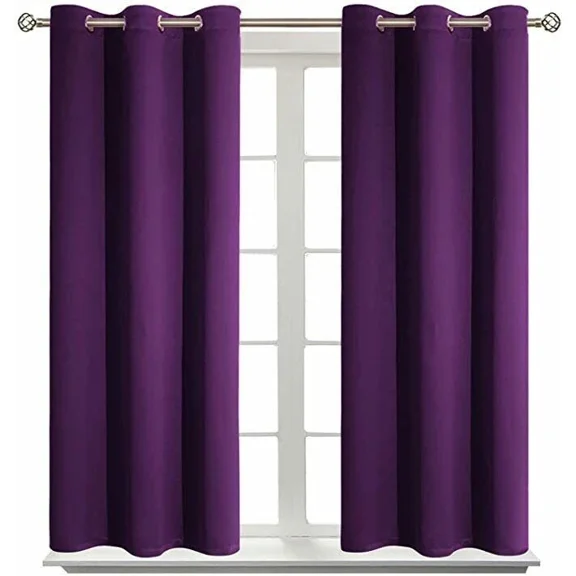 Gorgeous Home Linen Purple 2 Panels Blackout Thermal Drapes Window Curtain Top Grommets 35" Wide X 63" Long Each Panel
