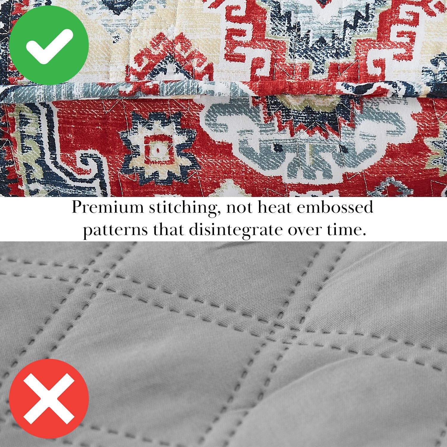 Southshore Fine Living, Inc. Oversized King Quilt Bedding Set 7-Pieces with 2 Pillow Shams, 2 Euro Shams, 2 Throw Pillows, Boho Bedding Set for King and California King Beds, Kilim Blue & Red