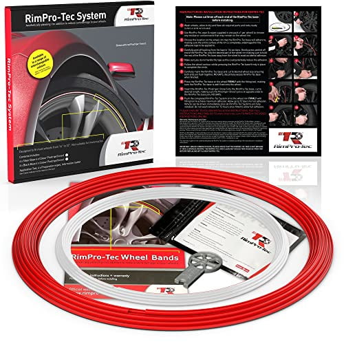 RimPro-Tec Wheel Bands Rim/Wheel Protectors for Cars and Light Trucks, Protection and Style, Red Track/White Pinstripe Fit from a 12" to 22 set of wheels