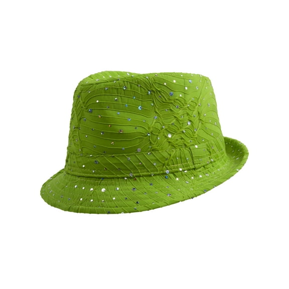 Top Headwear Womens Glitter Sparkle Fedora Hat - Lime Green
