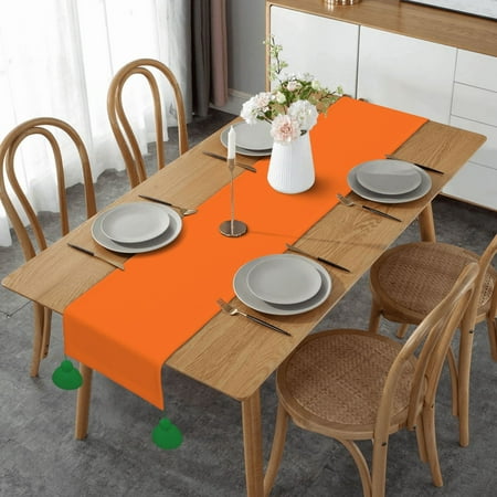 

Beauty Burnt Orange Printed Table Runner Imitation Linen Table Runner With Green Tassels For Party And Dining Room 14 x 60