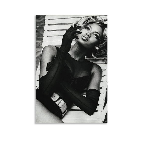 Naomi Campbell Beautiful Sexy Model Black And White Posters Wall Art Painting Canvas Gift Living Room Prints Bedroom Decor Poster Artworks 20x30inch(50x75cm)