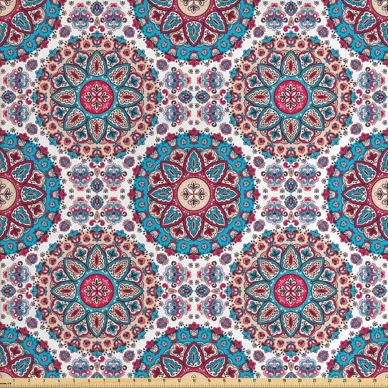 Ethnic Fabric by the Yard, Oriental Style Floral Circles Paisley Retro  Image in Pastel Colors, Decorative Upholstery Fabric for Chairs & Home  Accents, Turquoise Pale Pink by Ambesonne 