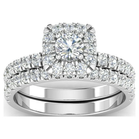 IGI Certified 1.50 Carat TW Diamond Halo Bridal Set Engagement Ring in 10k White Gold (G/I2)