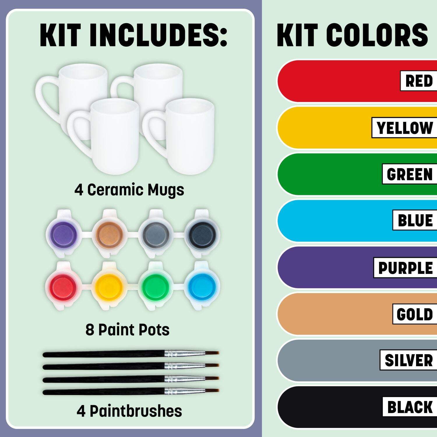 Tulip Painted by Me Mug Painting Craft Kit, 16 Piece Set with 4 Mugs, 8 Paint Pots and 4 Brushes