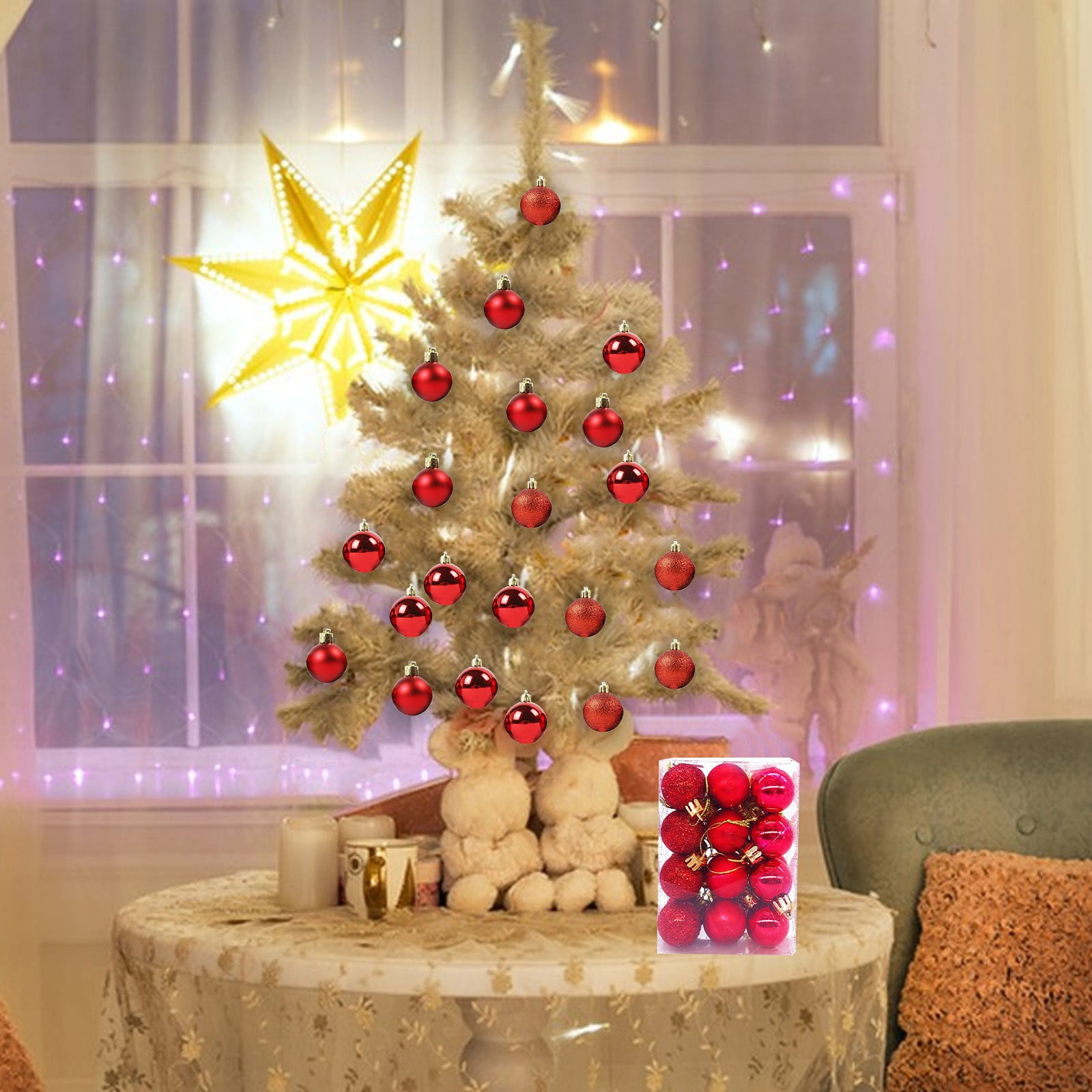 RBCKVXZ Red 2.36"/6cm Christmas Balls Christmas Tree Decorations Ornaments Shatterproof Hanging Balls for Holiday Birthday Wedding Party Christmas Decorations Clearance Ornaments Set of 24pcs