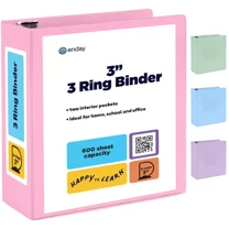 Enday 3 Ring Binder, Round Ring Pastel With Clear View Cover for Letter Size 8.5 x 11'' Paper & 2 Inside Pockets 3-Inch Pink