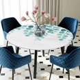 thumbnail image 5 of Elastic Fitted Round Tablecloth, Turquoise Eucalyptus Leaves Waterproof Stretch Table Cover for 55"-60" Tables, Watercolor Floral Leaf Washable Outdoor Tablecloths for Patio, Picnic, Camping, 5 of 9