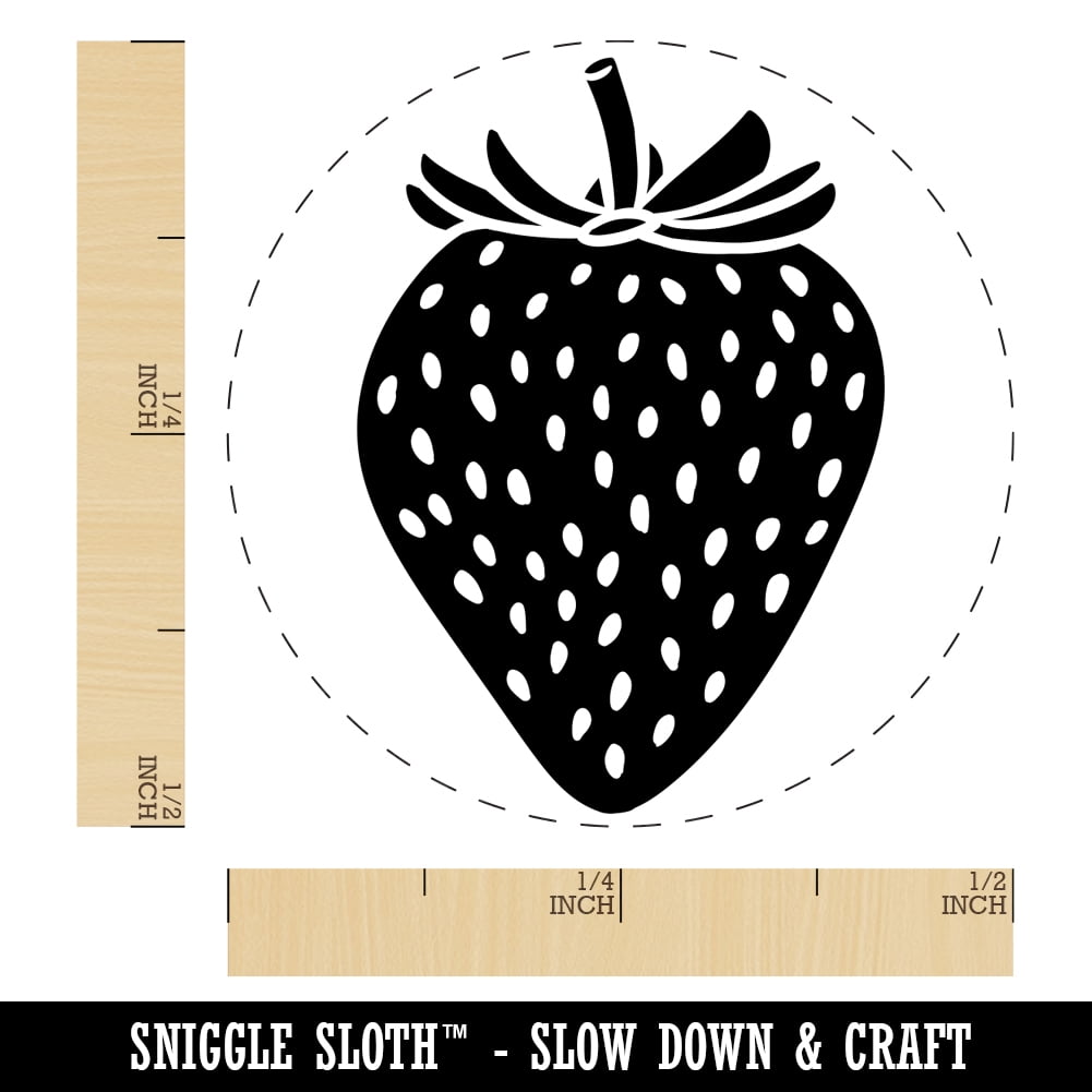 Strawberry Fruit Drawing Self-Inking Rubber Stamp Ink Stamper - Blue Ink - Mini 1/2 Inch