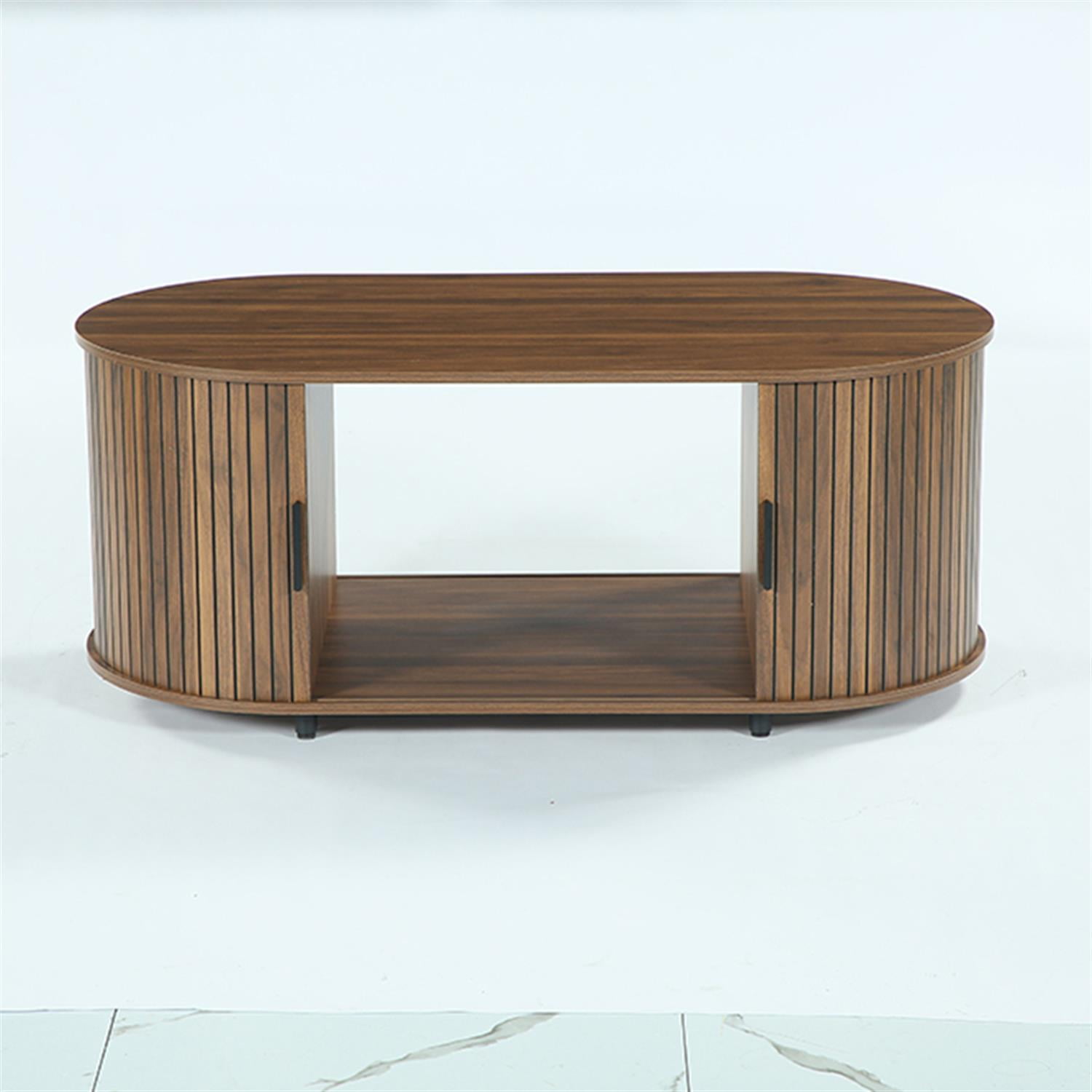 Demi Bonn 47" Coffee Table, Oval Center Table with Sliding Door for Home Living Room, Office, Brown