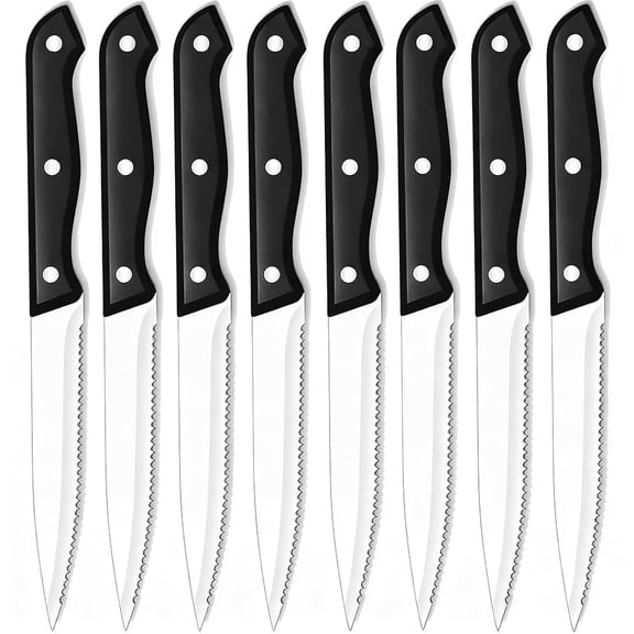MYVIT Steak Knives Set of 8 Serrated Meat Cutting Dinner Knife Dishwasher Safe Stainless Steel Kitchen Knife Cooking Tool