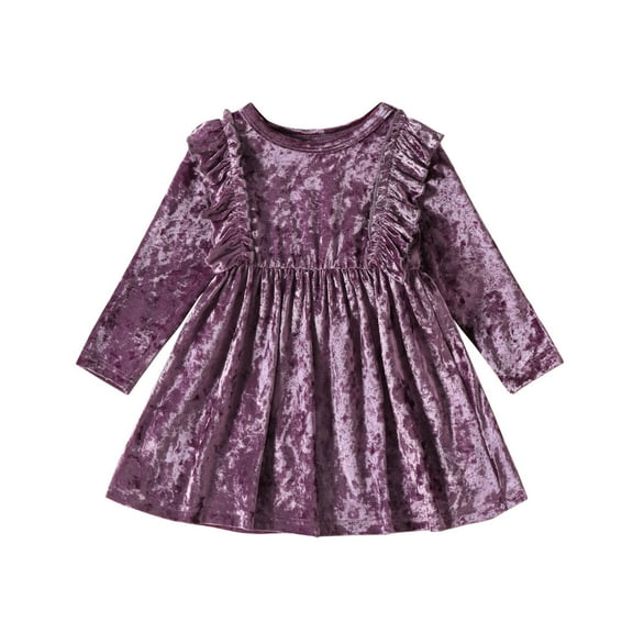 Toddler Baby Girls Velvet Long Sleeve Dress Ruffle Sleeve Princess Christmas Birthday Party Wedding Dresses Fall Winter Clothes Purple 9 months