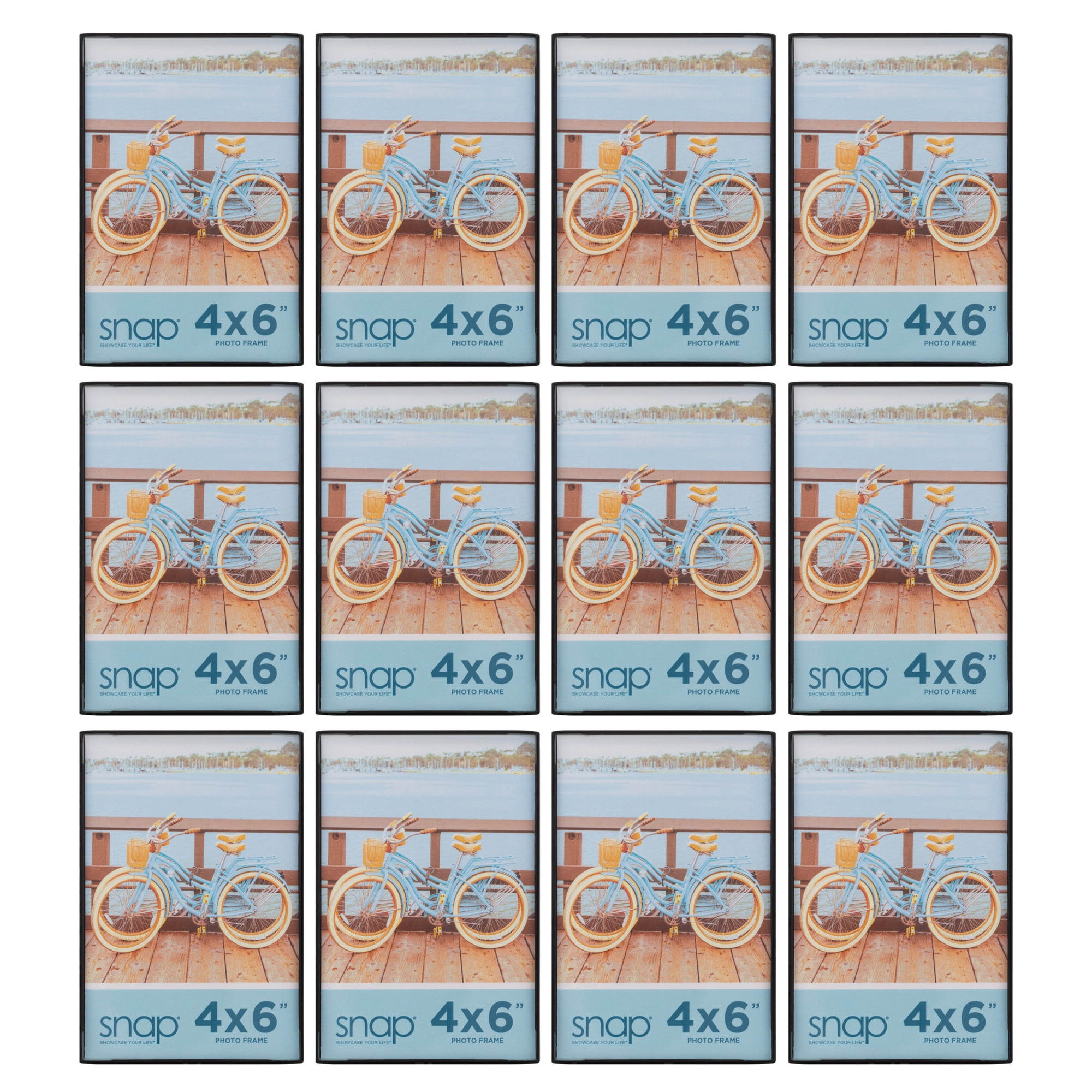 Snap 4x6 Picture Frame - Front Loading Wall or Tabletop Photo Frame Set of 12, Black