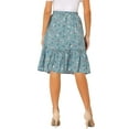 thumbnail image 3 of INSPIRE CHIC Women's Skirts Knee Length Elastic Waist A-Line Flowy Tiered Ruffle Floral Skirt L Dusty Blue, 3 of 6