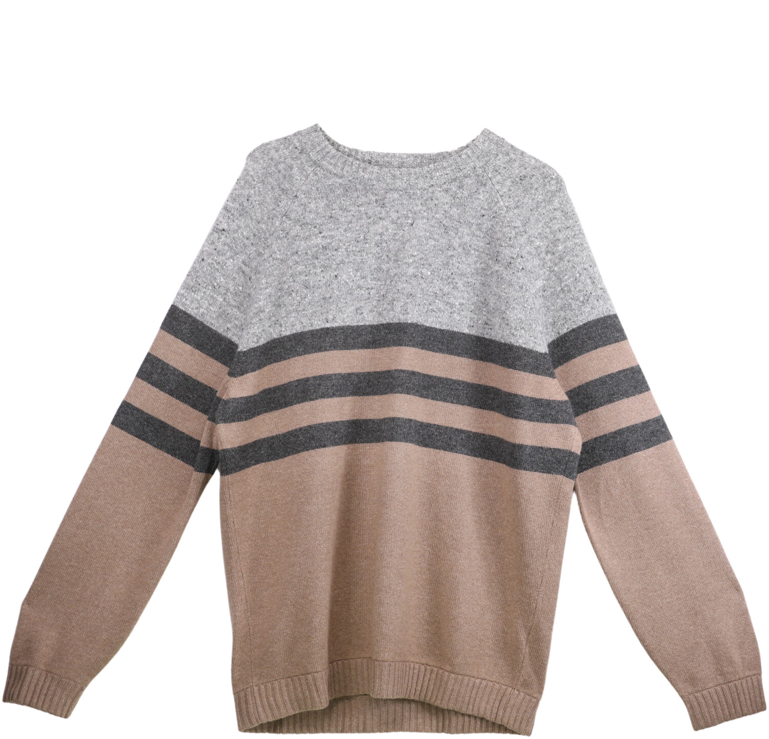 Brunello Cucinelli Men's Grey / Brown Black Cashmere Sweater Pullover - M, Size: Medium, Gray