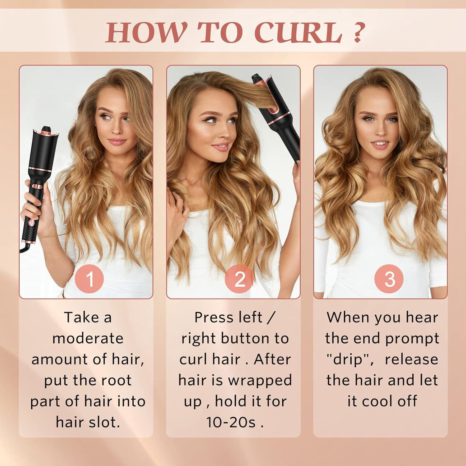 Automatic Hair Curler, Automatic Curling Iron, Professional Curling Wand Rotating with 1 Inch Large Barrel Fast Heating Dual Voltage for Women Mid Length to Longer Hair