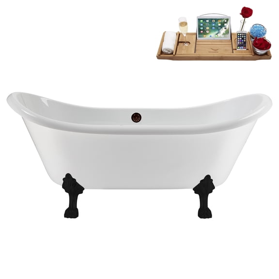 71" Streamline N5100BL-ORB Soaking Clawfoot Tub and Tray With External Drain in Matte Oil Rubbed Bronze and Matte Black Clawfeet