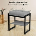 thumbnail image 3 of Linen Fabric Vanity Stool with Storage Shelf, Makeup Dressing Bench, Grey & Black, 3 of 8