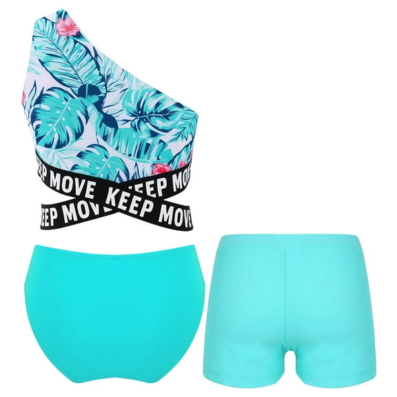 YONGHS Girl's 3 Piece Bikini Set Criss Cross Crop Tops with Shorts Briefs Swimsuit Bathing Suit Light Green 8