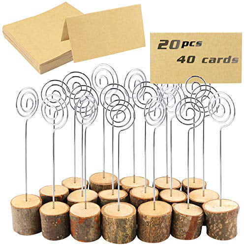Baby Shower Wedding Table Decoration 10 Pcs Rustic Wooden Place Card Stand Table Number Holder and 20Pcs Kraft Place Cards for Rustic Thanksgiving JINMURY Wood Place Card Holders 