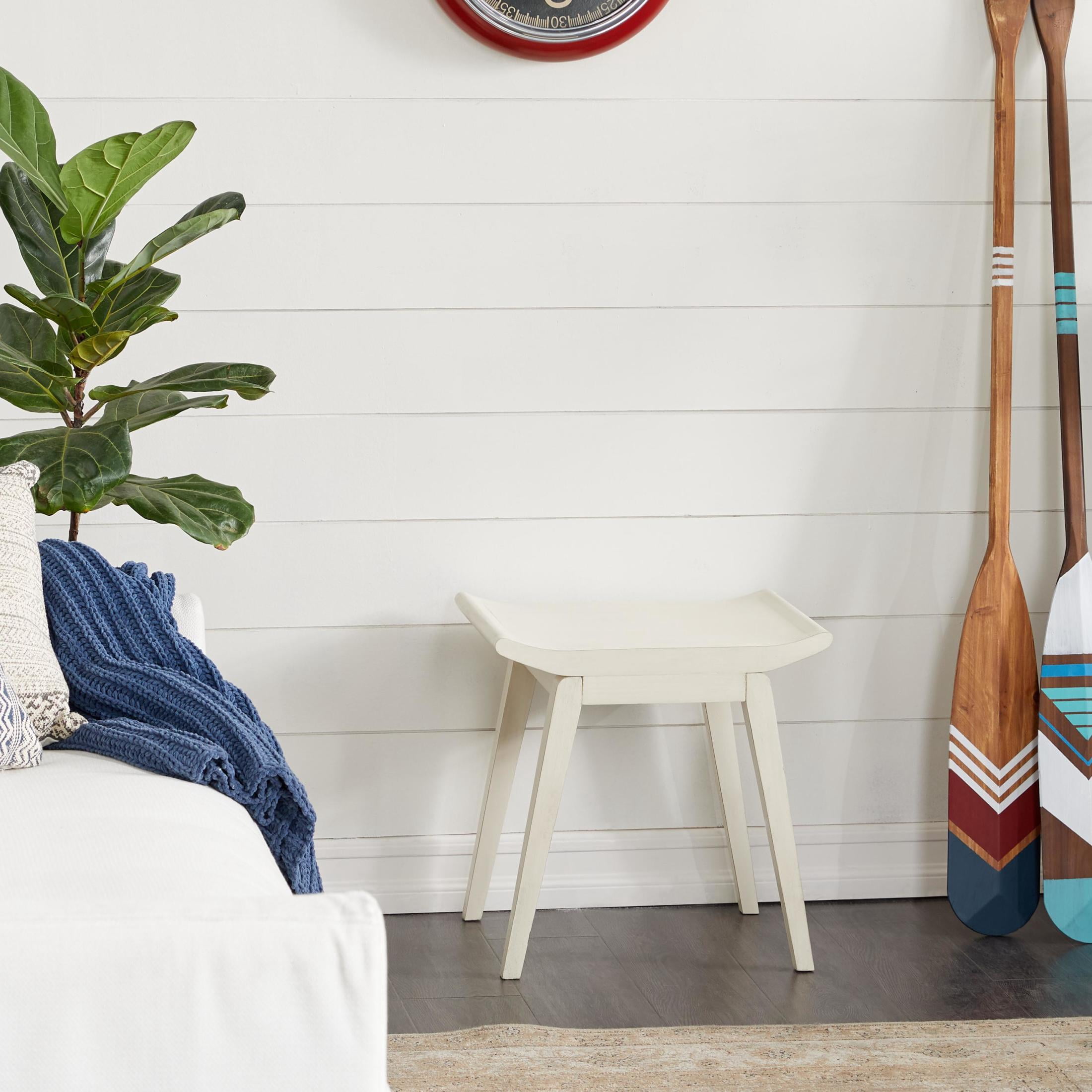 DecMode Wood Curved Stool, White