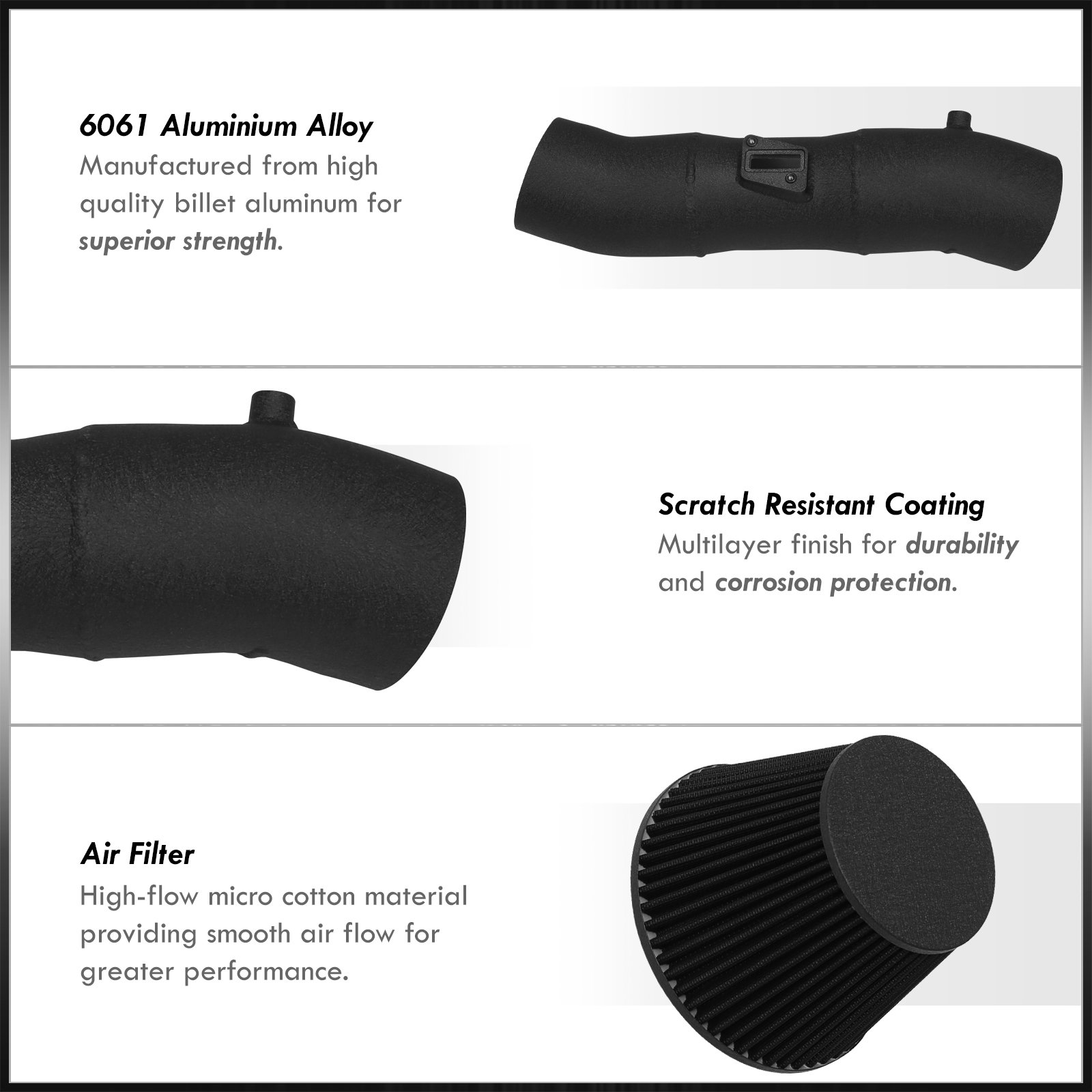AJP Distributors JDM Cold Air Short Ram Intake CAI SRI Induction System Black Aluminum Piping Pipe + Heat Shield & Filter Compatible/Replacement For Ford Mustang GT 4.6L V8 2005 2006 2007 2008 2009