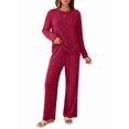 thumbnail image 2 of Womens Lounge Sets 2 Piece Matching Pajamas Fall Fashion Ribbed Knit Outfits Long Sleeve Casual Sweatsuits Rose Red XXL, 2 of 7