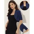 thumbnail image 2 of Cárdigan de manga corta para mujer con fruncido Bolero recortado frente abierto Azul oscuro M, 2 of 6