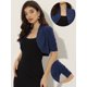 thumbnail image 2 of Cárdigan de manga corta para mujer con fruncido Bolero recortado frente abierto Azul oscuro M, 2 of 6
