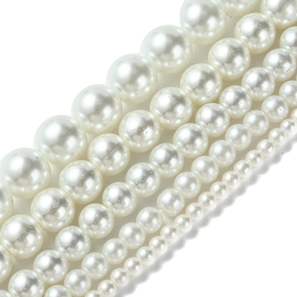 Dyed Glass Pearl Round Beads Strands White 4mm/6mm/8mm/10mm/12mm Hole: 1mm 70~216pcs/strand