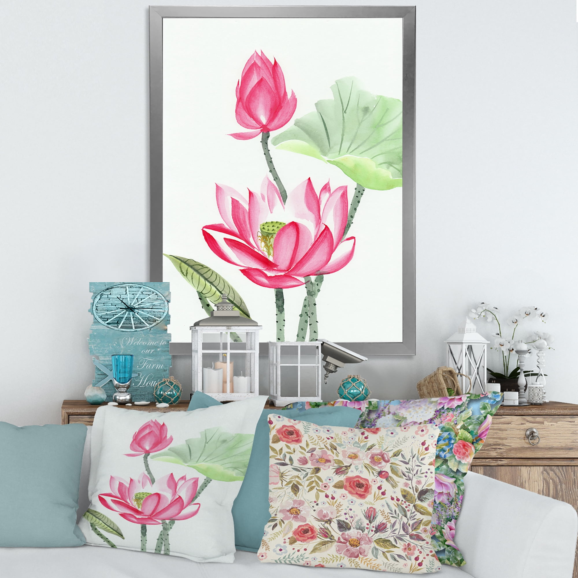 Designart 'Ancient Pink Lotus Flower' Traditional Framed Art Print